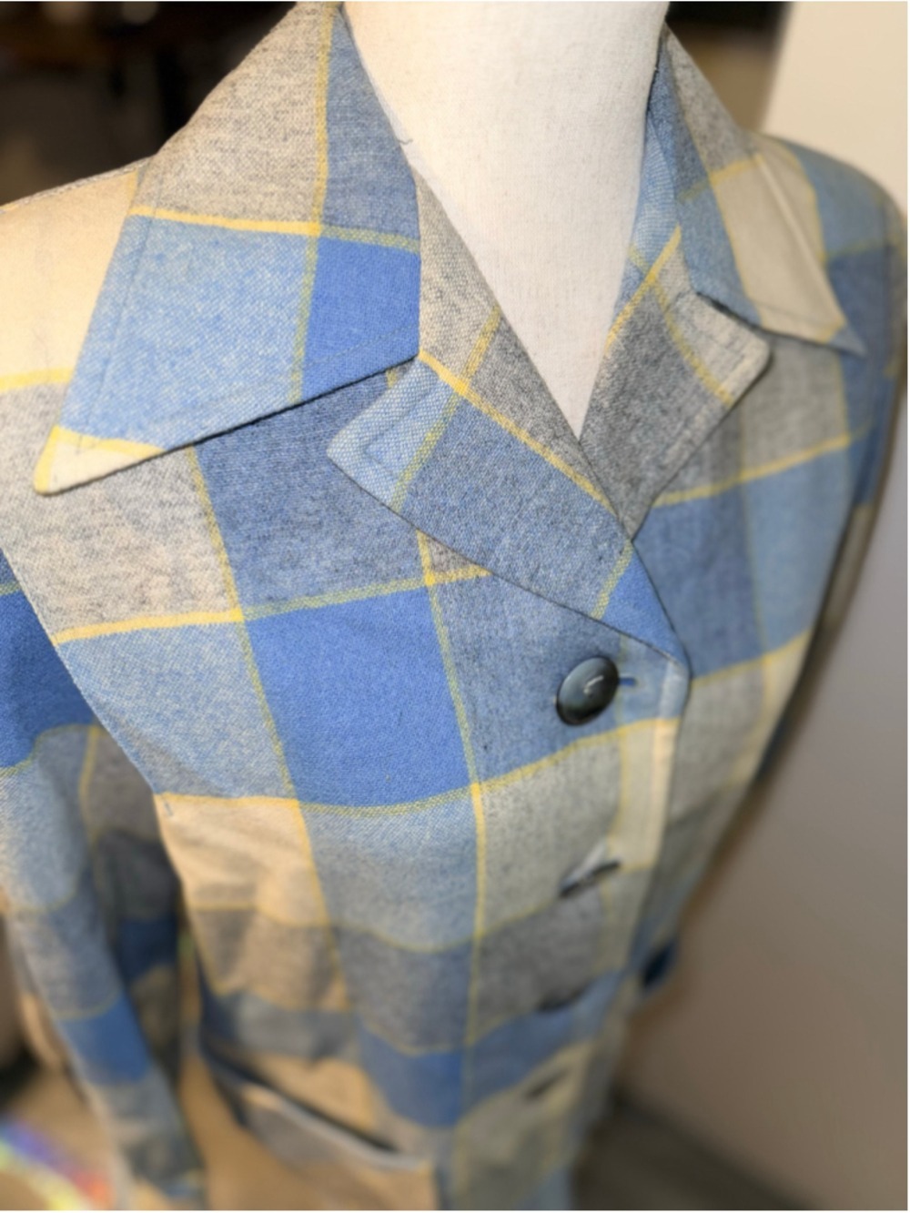 Vintage 1950s Pendleton Womens '49er Wool Jacket Plaid Gray Yellow Blue Padded S - Picture 4 of 12